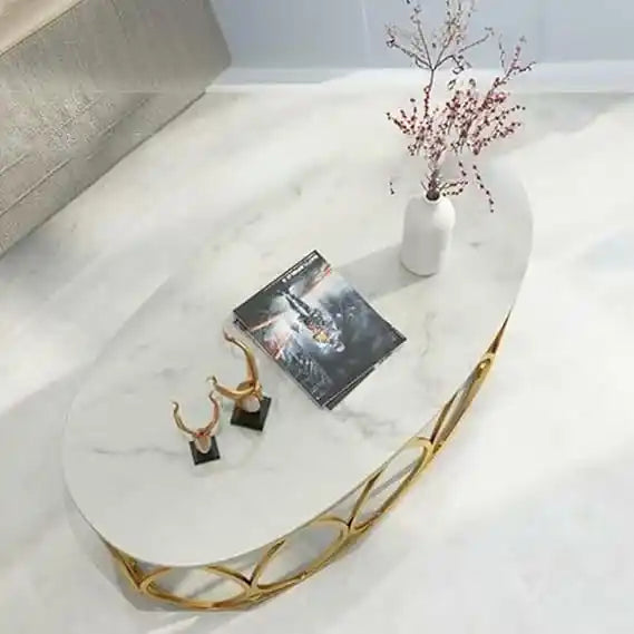 Premium White Centre Table With Golden Base