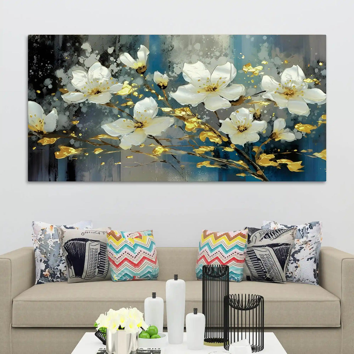 Premium White Flower Canvas Wall Painting for Living Room