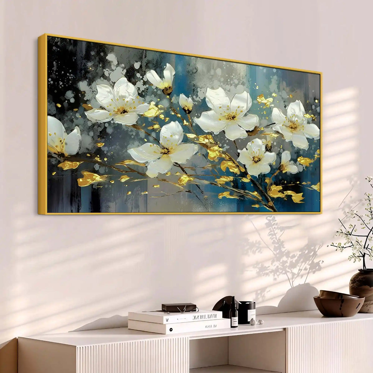 Premium White Flower Canvas Wall Painting for Living Room