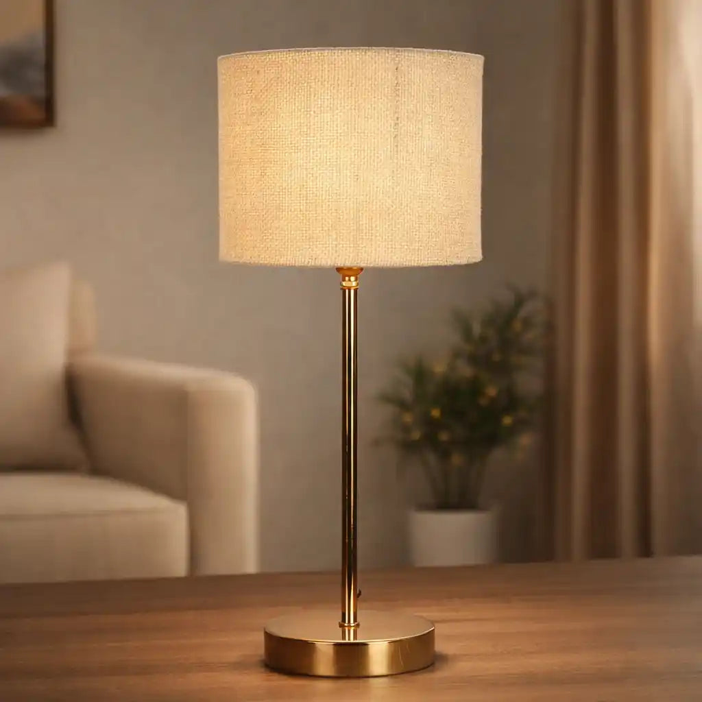 Premium White Jute with Metal Golden Finish Table Lamp