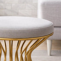 Premium White Velvet Pouffe with Glamorous Gold Detailing