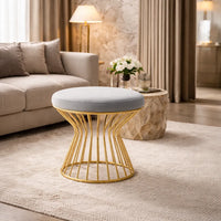 Premium White Velvet Pouffe with Glamorous Gold Detailing