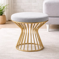 Premium White Velvet Pouffe with Glamorous Gold Detailing