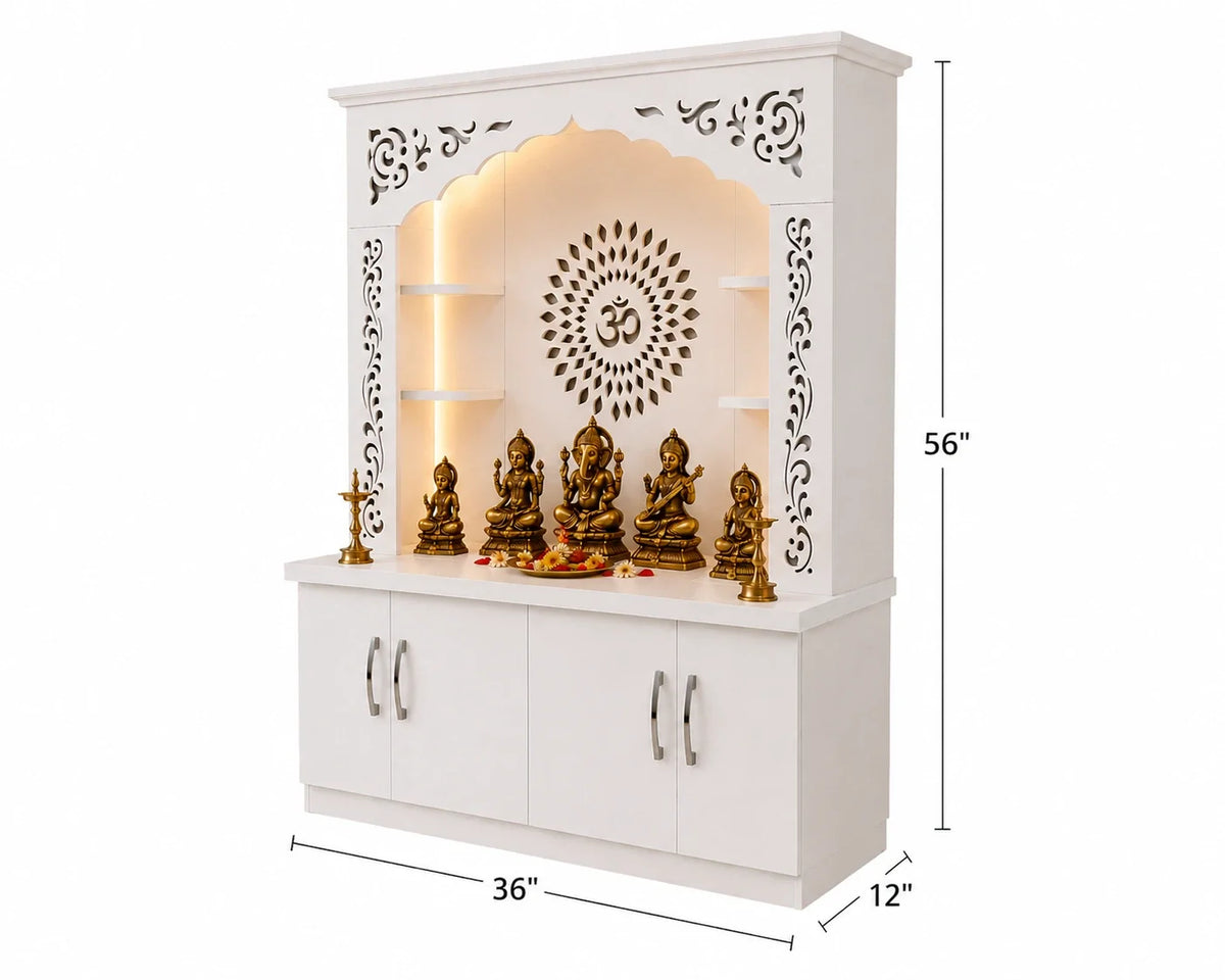 Premium White Wooden Floor Temple with Storage Space for Home