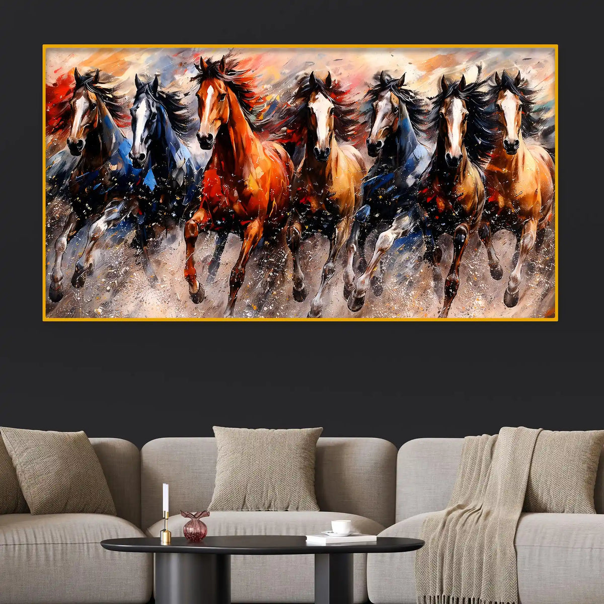 Premium Wild Horses Crystal Glass Wall Painting