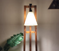 Premium Wooden Floor Lamp with Brown Base and Jute Fabric Lampshade