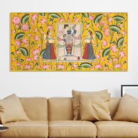 Premium Yellow Floral Themed Shreenathji Religious Canvas Pichwai Wall Painting