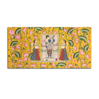 Premium Yellow Floral Themed Shreenathji Religious Canvas Pichwai Wall Painting