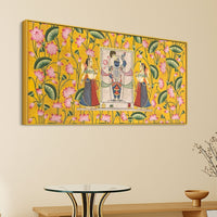 Premium Yellow Floral Themed Shreenathji Religious Canvas Pichwai Wall Painting