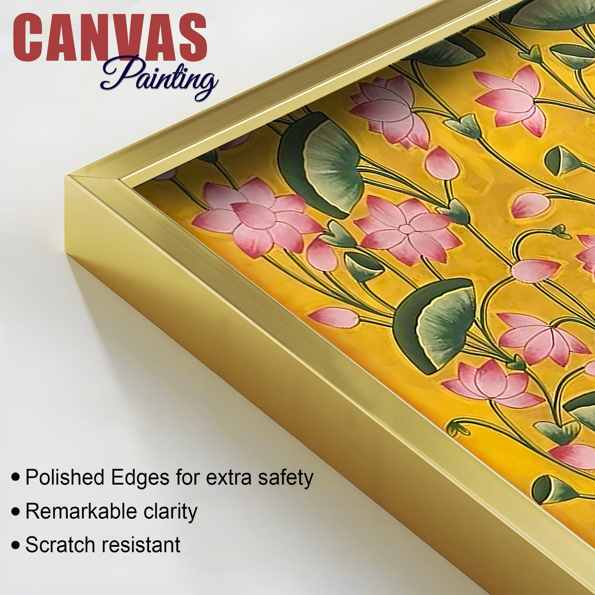 Premium Yellow Floral Themed Shreenathji Religious Canvas Pichwai Wall Painting