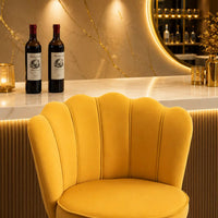 Premium Yellow Velvet Lounge Bar Stools with Glamorous Golden Frame