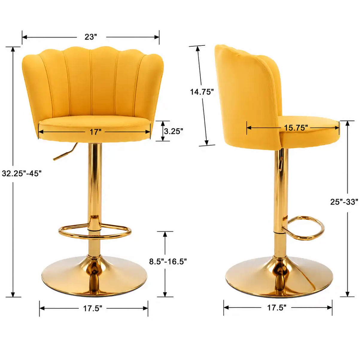 Premium Yellow Velvet Lounge Bar Stools with Glamorous Golden Frame