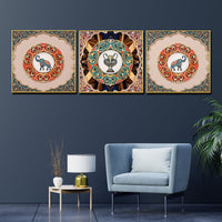 Pride of Wild Elephant Framed Crystal Glass Painting Set of 3