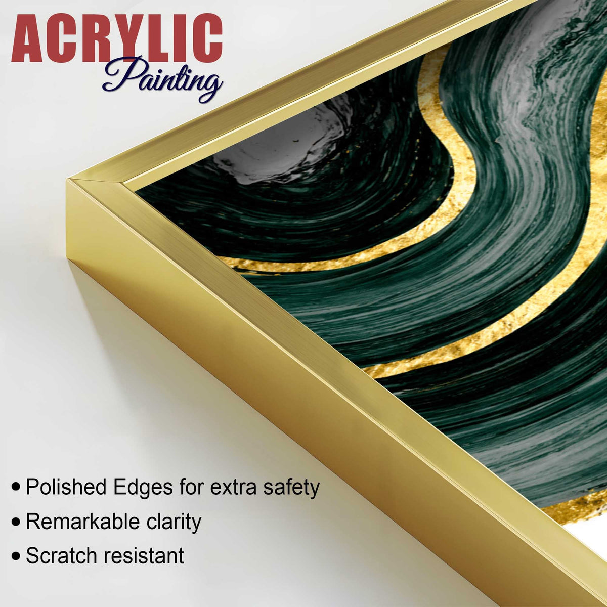 Luxury Green & Golden Waves Abstract Acrylic Floating Wall Painting Set of 2