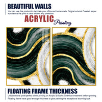 Luxury Green & Golden Waves Abstract Acrylic Floating Wall Painting Set of 2