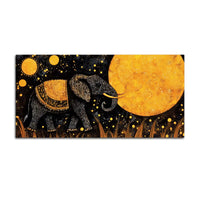 Psychedelic Black Elephant Walking Under Golden Full Moon Canvas Wall Painting