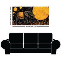 Psychedelic Black Elephant Walking Under Golden Full Moon Canvas Wall Painting