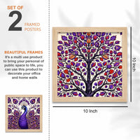 Purple Elephant & Peacock Floral Art Wall Frame Set of Four