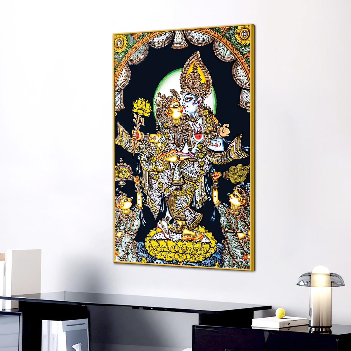 Radha Krishna Devotional Canvas Painting | Indian Religious Wall Art