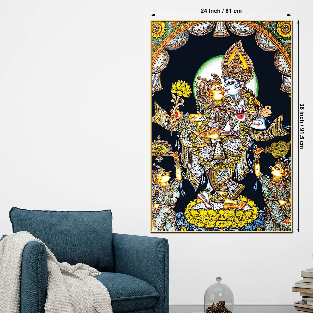 Radha Krishna Devotional Canvas Painting | Indian Religious Wall Art