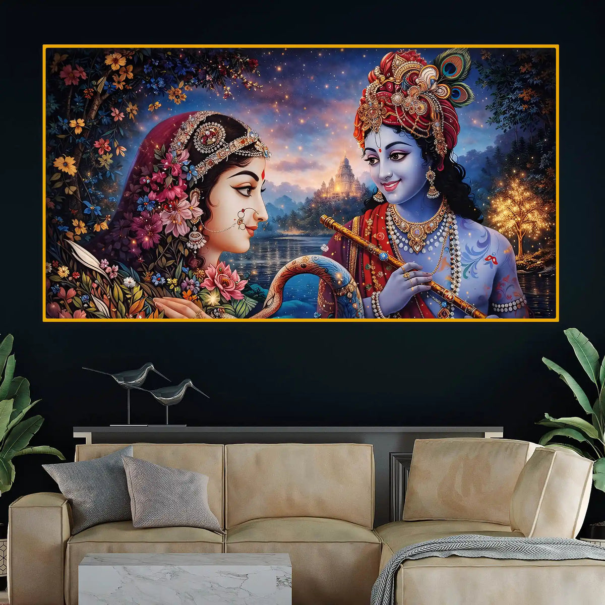 Radha Krishna Divine Crystal Glass Painting for Living Room