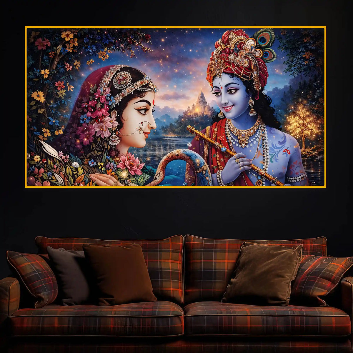 Radha Krishna Divine Crystal Glass Painting for Living Room