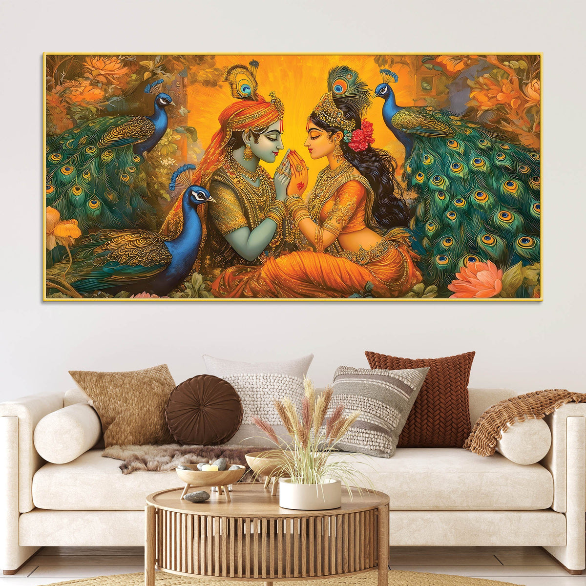 Radha Krishna Divine Peacock Theme Painting