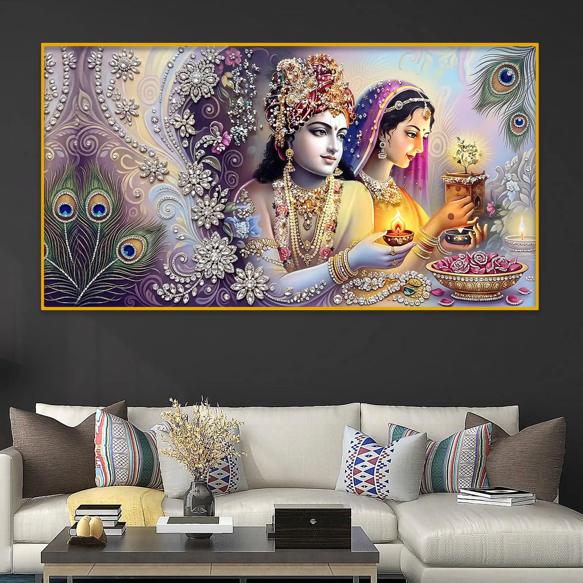 Radha Krishna Festive Premium Wall Art Crystal Glass Painting