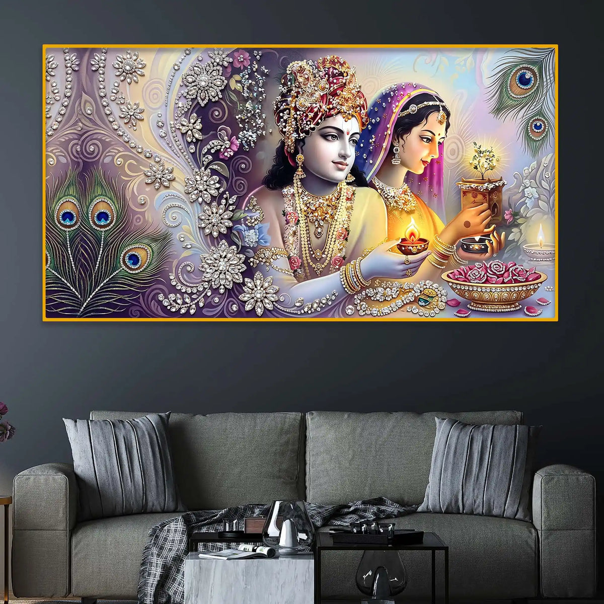 Radha Krishna Festive Premium Wall Art Crystal Glass Painting