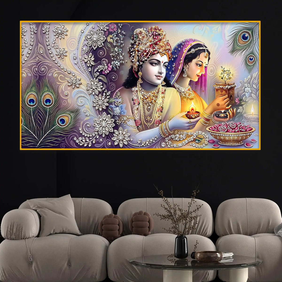 Radha Krishna Festive Premium Wall Art Crystal Glass Painting