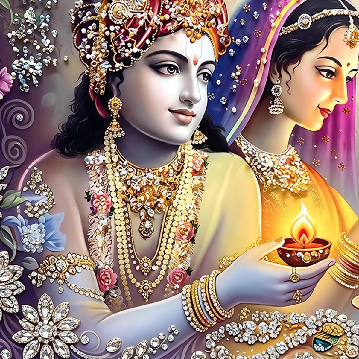 Radha Krishna Festive Premium Wall Art Crystal Glass Painting