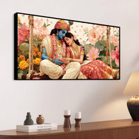 Radha Krishna Floral Garden Premium Wall Painting