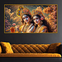 Radha Krishna Floral Theme Crystal Glass Painting