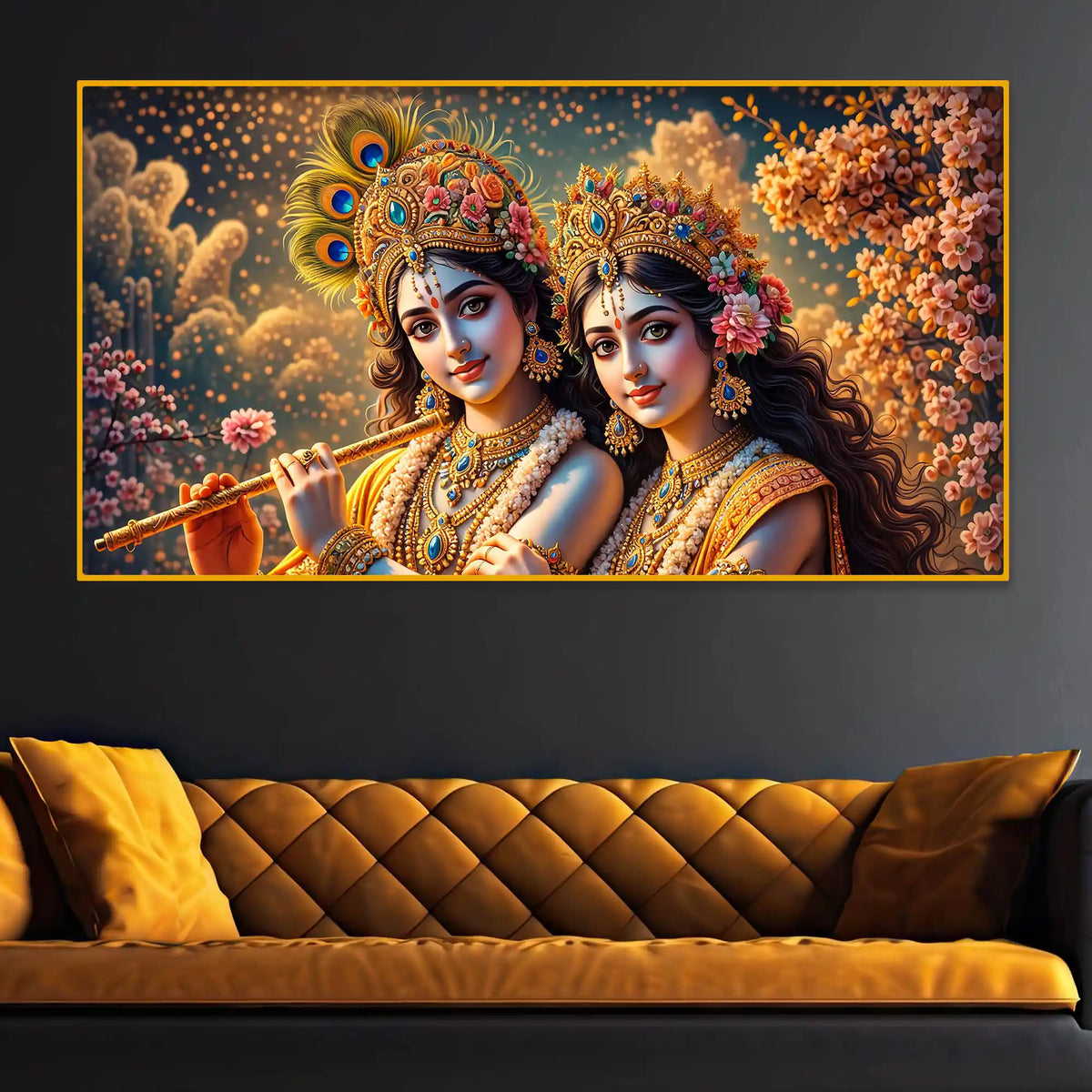Radha Krishna Floral Theme Crystal Glass Painting