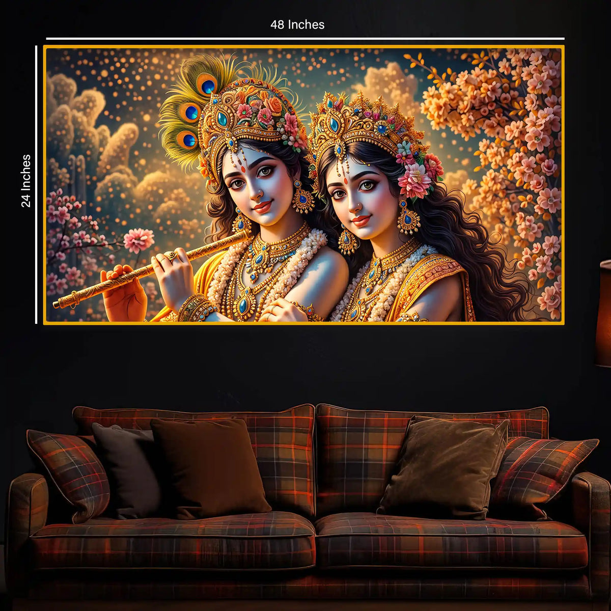 Radha Krishna Floral Theme Crystal Glass Painting