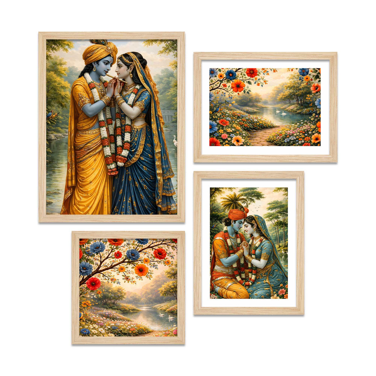 Radha Krishna Garden Theme Wall Frame Set of Four