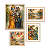 Radha Krishna Garden Theme Wall Frame Set of Four