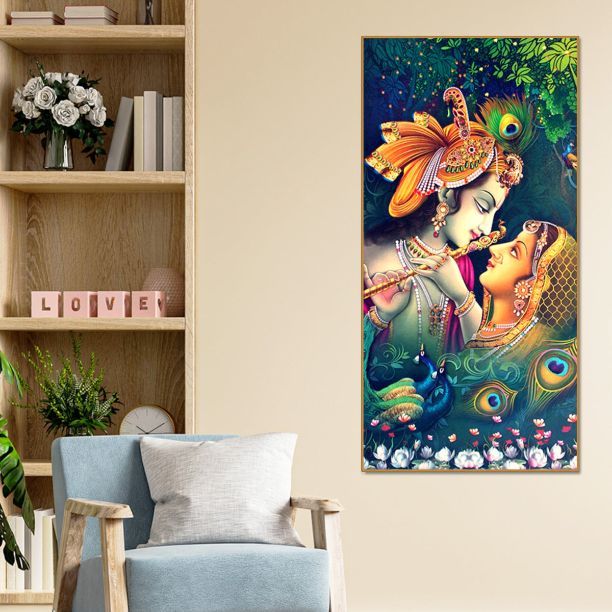 Radha Krishna in Anand Vatika Canvas Wall Painting for Hall