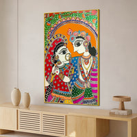 Radha Krishna Love Madhubani Style Canvas Wall Painting