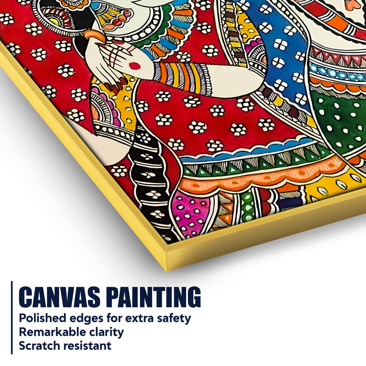 Radha Krishna Love Madhubani Style Canvas Wall Painting