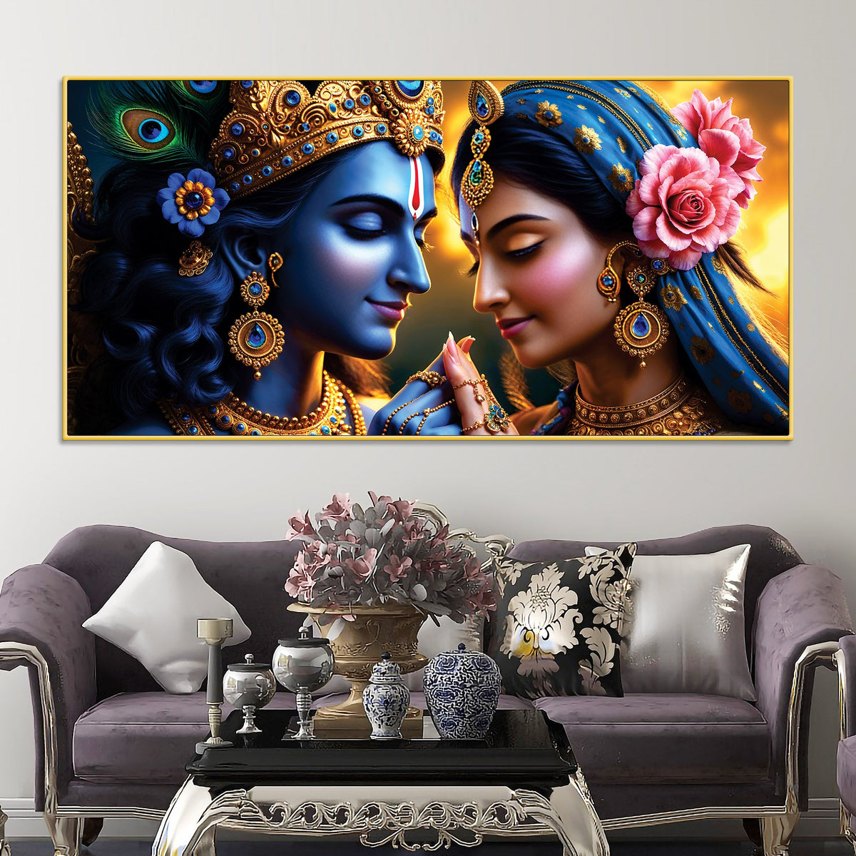 Radha Krishna Luxury Canvas Painting for Spiritual Wall Decor