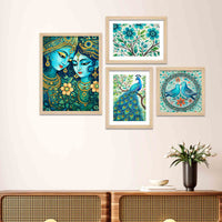 Radha Krishna & Nature Wall Frame Set of Four