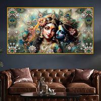 Radha Krishna Peacock Feather Wall Art Crystal Glass Painting