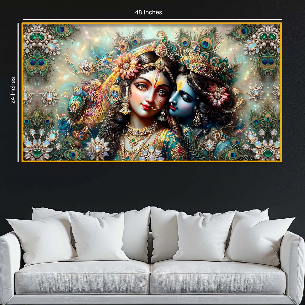 Radha Krishna Peacock Feather Wall Art Crystal Glass Painting