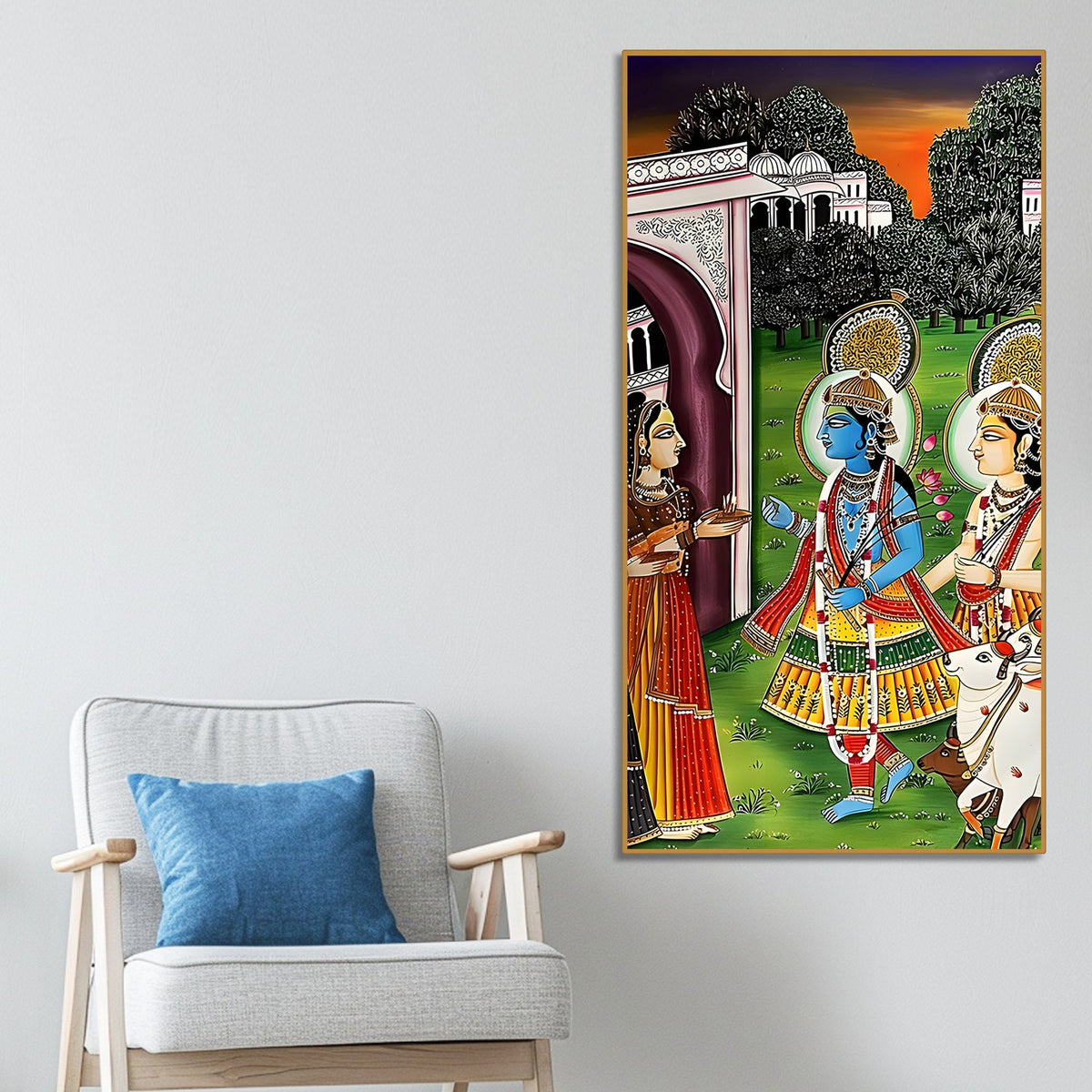Radha Krishna Pichwai Style Canvas Painting | Spiritual Wall Decor for Home
