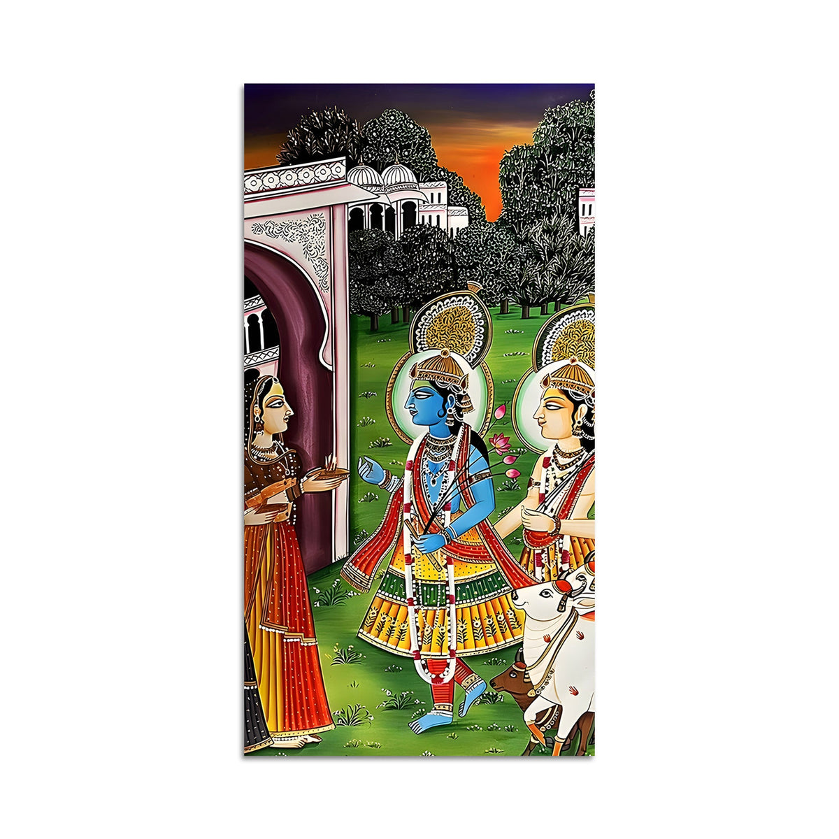 Radha Krishna Pichwai Style Canvas Painting | Spiritual Wall Decor for Home