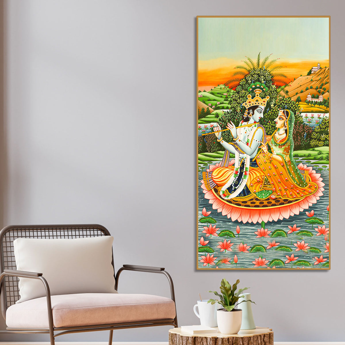 Radha Krishna Pichwai Style Canvas Wall Painting | Devotional Living Room Decor