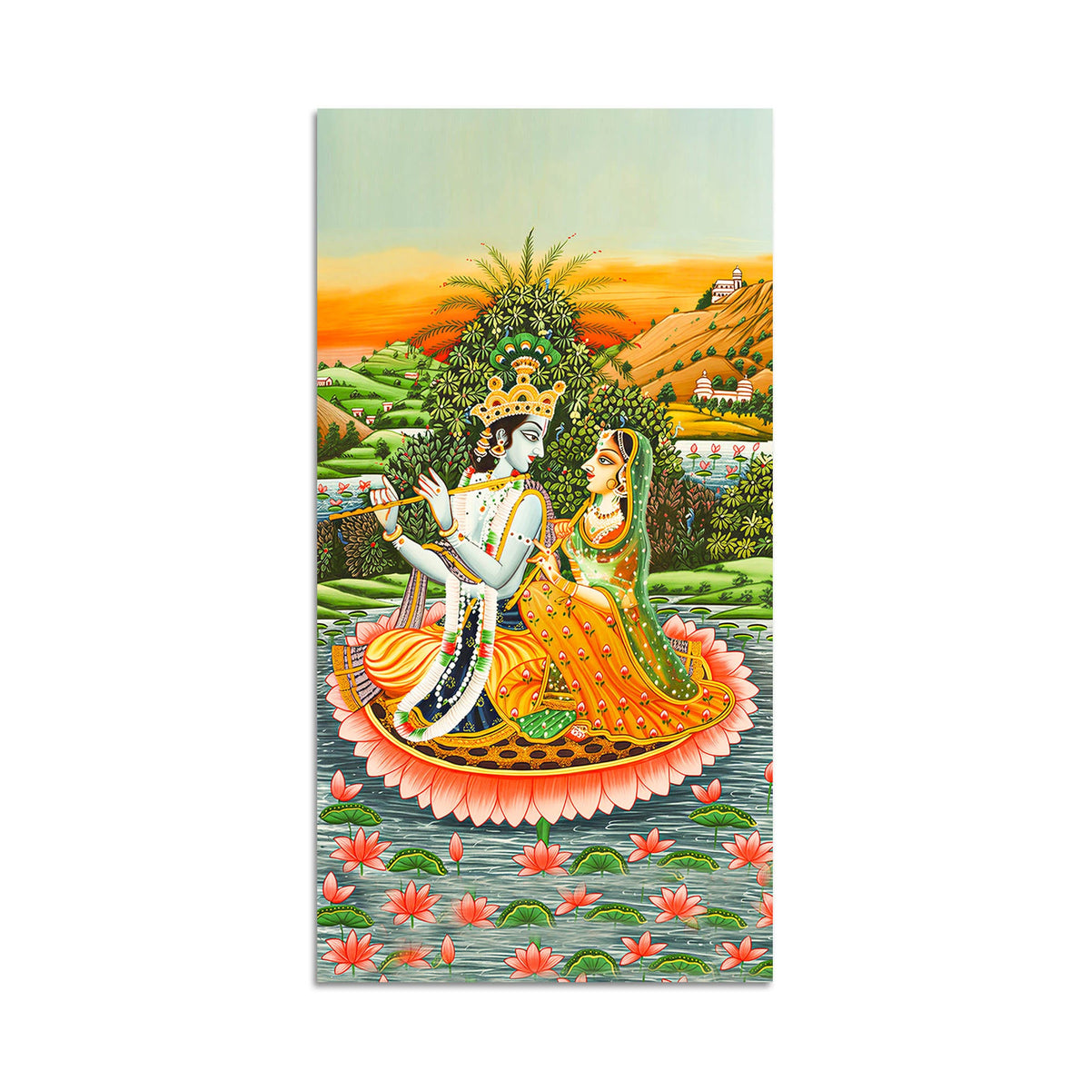 Radha Krishna Pichwai Style Canvas Wall Painting | Devotional Living Room Decor