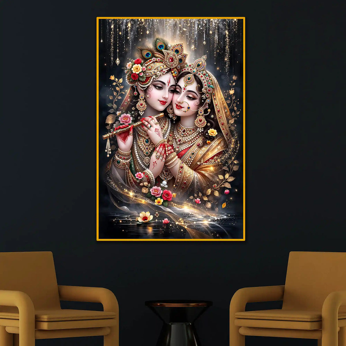 Radha Krishna Portrait Floating Frame Crystal Wall Painting