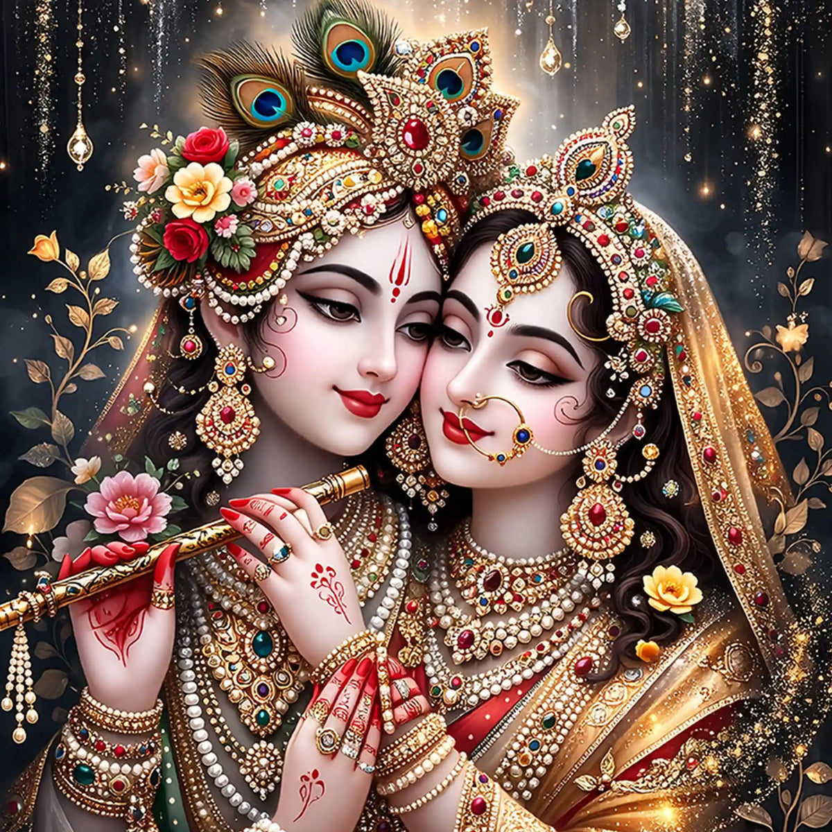 Radha Krishna Portrait Floating Frame Crystal Wall Painting